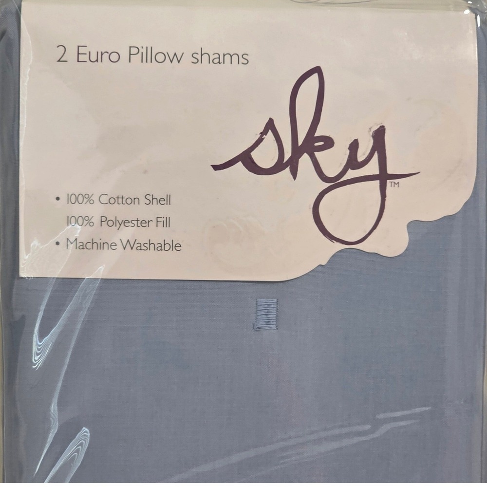 Sky Tufted 2 Euro Pillow Shams Blue 100% Cotton 26x26 New - Picture 2 of 5